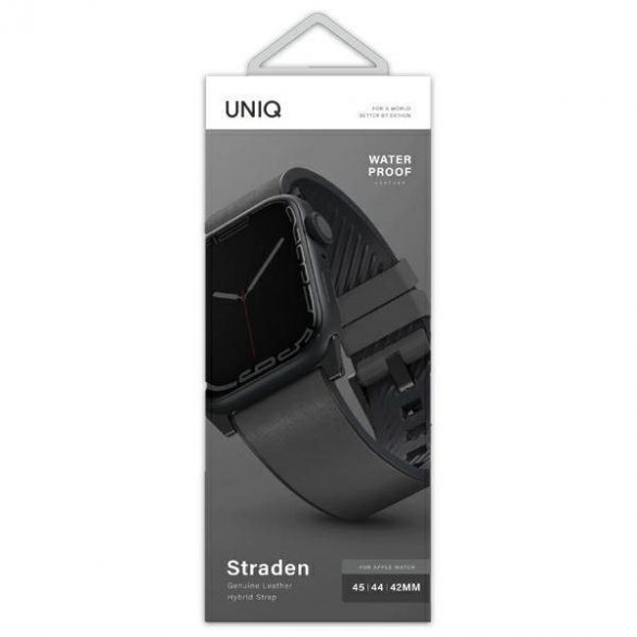 UNIQ pasek Straden Apple Watch Series 1/2/3/4/5/6/7/8/9/SE/SE2/Ultra/Ultra 2 42/44/45/49mm. Curea hibridă din piele gri/szary