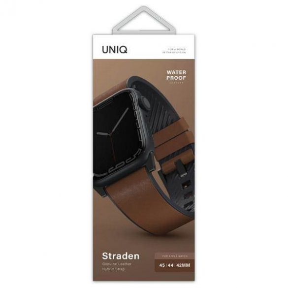 UNIQ pasek Straden Apple Watch Series 1/2/3/4/5/6/7/8/9/SE/SE2/Ultra/Ultra 2 42/44/45/49mm. Curea hibridă din piele brązowy/maro