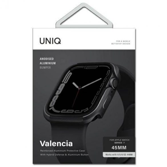 UNIQ etui Valencia Apple Watch Series 4/5/6/7/8/9/SE/SE2 45/44mm. grafitowy/grafit