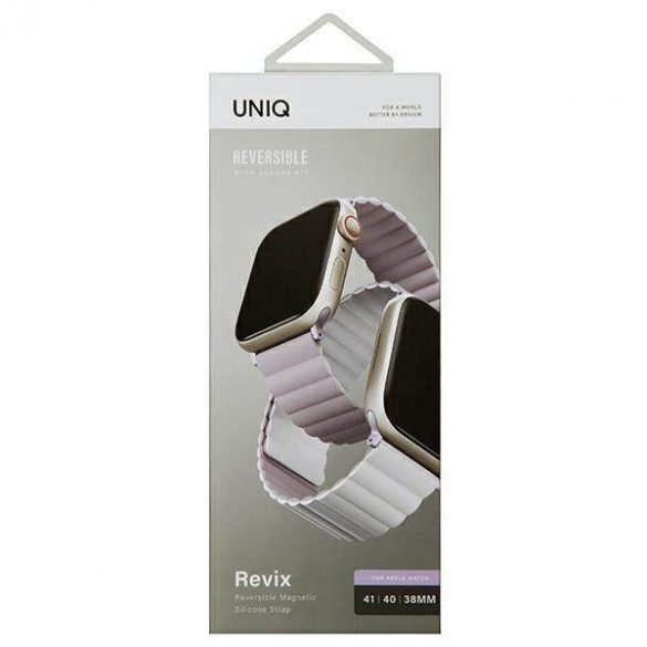 UNIQ curea Revix Apple Watch Series 1/2/3/4/5/6/7/8/9/SE/SE2 38/40/41mm. Reversibil Magnetic lilak-alb/lilac-alb