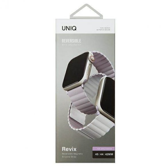 UNIQ curea Revix Apple Watch Series 1/2/3/4/5/6/7/8/9/SE/SE2/Ultra/Ultra 2 42/44/45/49mm. Reversible Magnetic lilak-alb/lilac-alb 