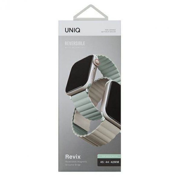 UNIQ pasek Revix Apple Watch Series 1/2/3/4/5/6/7/8/9/SE/SE2/Ultra/Ultra 2 42/44/45/49mm. Reversibil Magnetic szałwia-beżowy/sage-beige