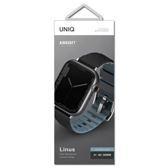 UNIQ pasek Linus Apple Watch Series 1/2/3/4/5/6/7/8/9/SE/SE2 38/40/41mm. Airosoft Silicone czarny/midnight black