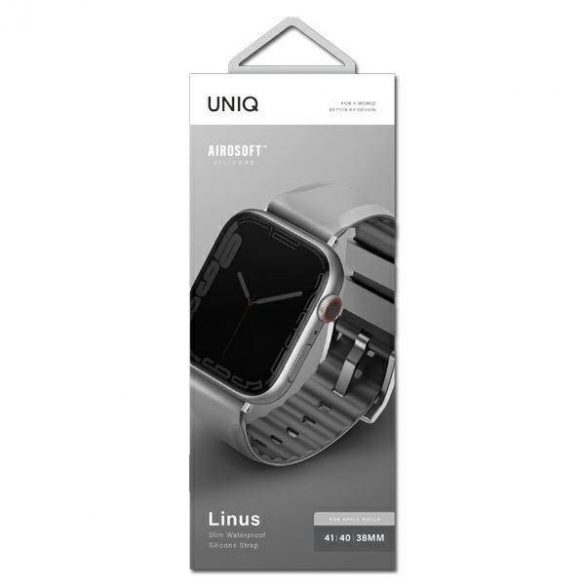 UNIQ pasek Linus Apple Watch Series 1/2/3/4/5/6/7/8/9/SE/SE2 38/40/41mm. Airosoft Silicon szary/cretă gri