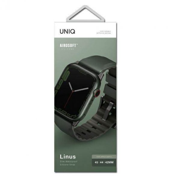 UNIQ pasek Linus Apple Watch Series 1/2/3/4/5/6/7/8/9/SE/SE2/Ultra/Ultra 2 42/44/45/49mm. Airosoft Silicon zielony/muschi verde