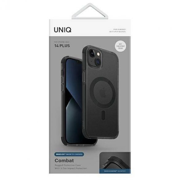 UNIQ etui Combat iPhone 14 Plus / 15 Plus 6.7" Magclick Charging czarny/concrete charbon