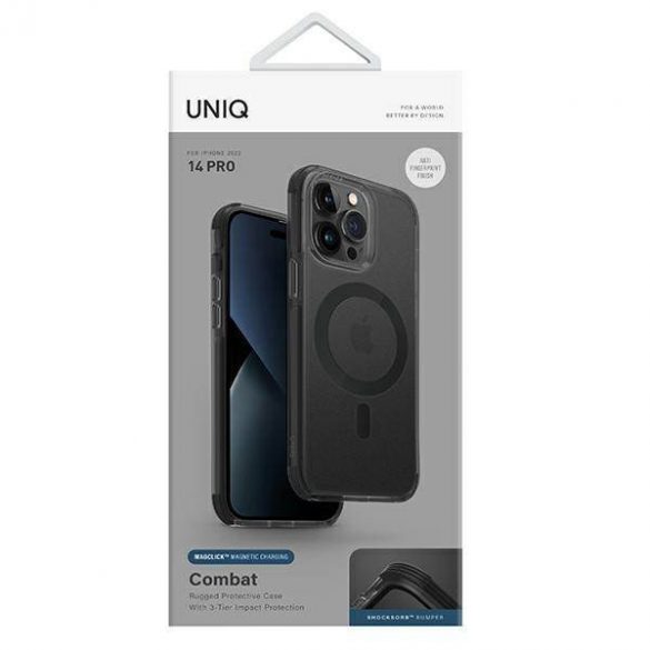 Carcasa UNIQ etui Combat iPhone 14 Pro 6,1" Magclick Charging czarny/beton carbune