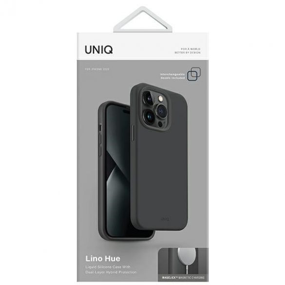 UNIQ etui Lino Hue iPhone 14 Plus / 15 Plus 6.7" Magclick Încărcare szary/gri cărbune