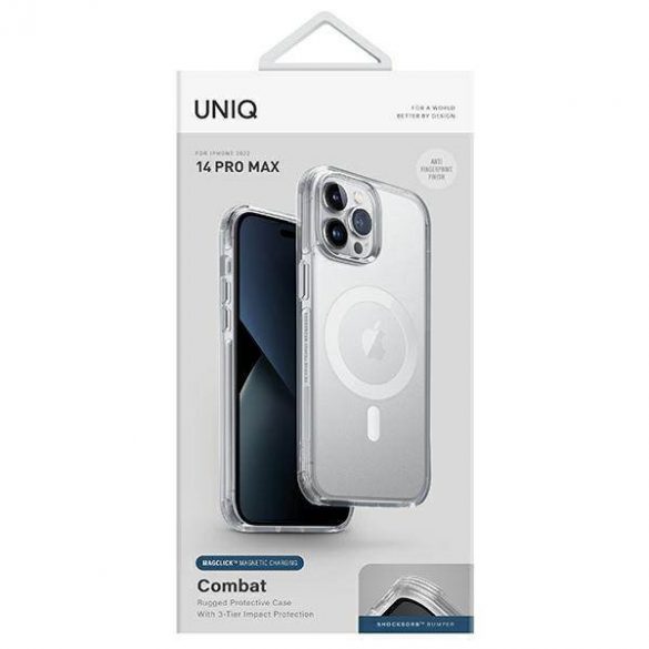 UNIQ Husă Combat iPhone 14 Pro Max 6,7" Magclick Charging przeźroczysty/dove satin clear Husă