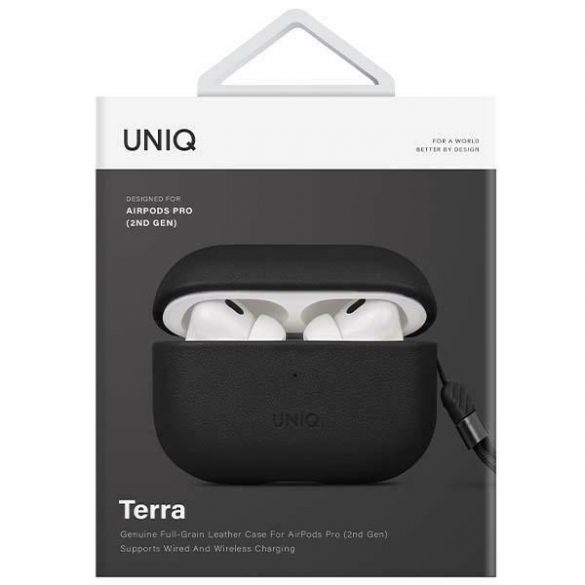 UNIQ Husă Terra AirPods Pro 2 gen. Genuine Leather (2022/2023) negru/dallas negru