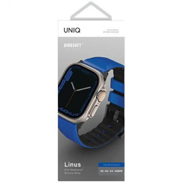 UNIQ pasek Linus Apple Watch Series 1/2/3/4/5/6/7/8/9/SE/SE2/Ultra/Ultra 2 42/44/45/49mm Airosoft Silicon niebieski/racing blue