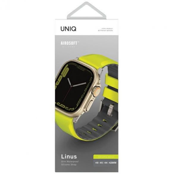 UNIQ curea Linus Apple Watch Series 1/2/3/4/5/6/7/8/9/SE/SE2/Ultra/Ultra 2 42/44/45/49mm Airosoft Silicone lime/lime green