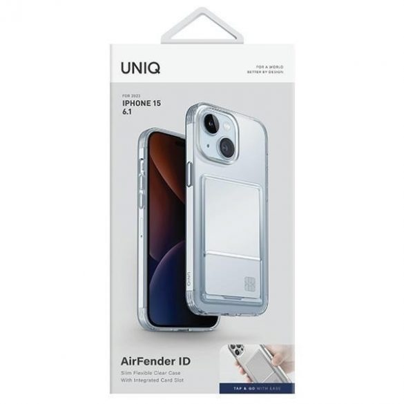 UNIQ Husă Air Fender ID iPhone 15 / 14 / 13 6.1" nude transparent Cardslot