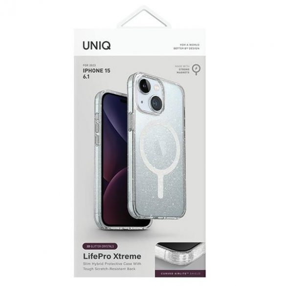 UNIQ etui LifePro Xtreme iPhone 15 / 14 / 13 6.1" Magclick Încărcare przezroczysty/tinsel lucent