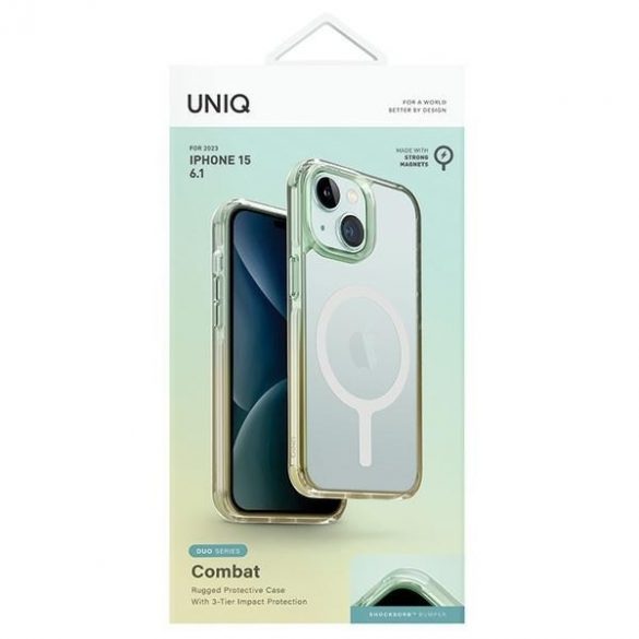 UNIQ etui Combat Duo iPhone 15 / 14 / 13 6.1" Magclick Încărcare zielono-żółty/sea green-soft yellow