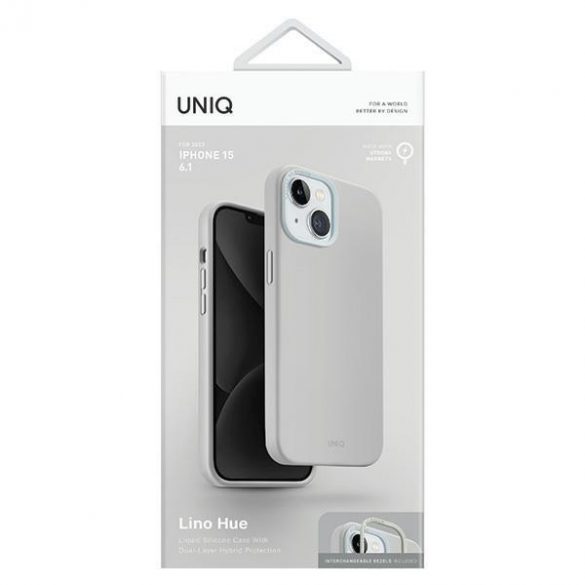 UNIQ etui Lino Hue iPhone 15 / 14 / 13 6.1" Magclick Charging jasnoszary/chalk grey