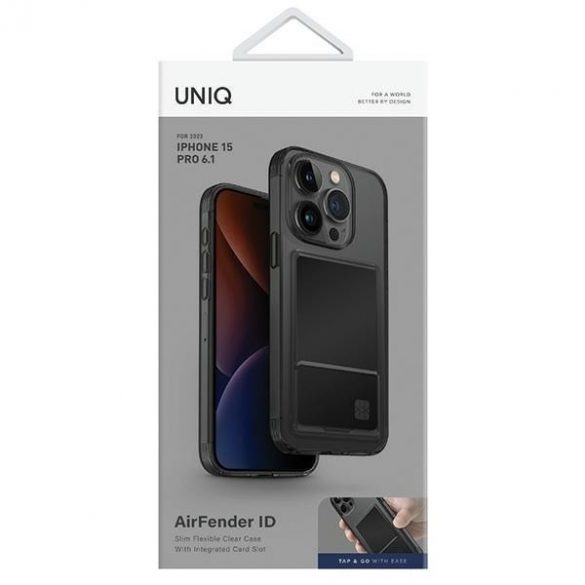 UNIQ etui Air Fender ID iPhone 15 Pro 6.1 szary/fumed gri Slot pentru carduri"