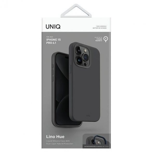 UNIQ etui Lino Hue iPhone 15 Pro 6.1 Magclick Încărcare szary/gri cărbune"