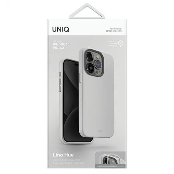 UNIQ etui Lino Hue iPhone 15 Pro 6.1 Magclick Încărcare jasnoszary/gri cretă"