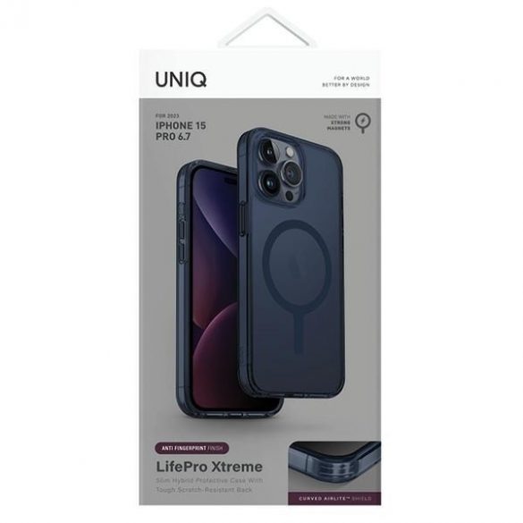 UNIQ etui LifePro Xtreme iPhone 15 Pro Max 6.7 Magclick Charging ciemnoniebieski/smoke blue"