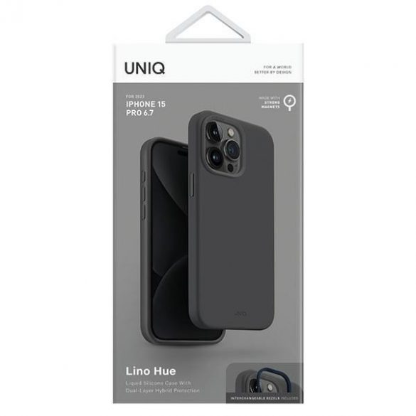 UNIQ etui Lino Hue iPhone 15 Pro Max 6.7 Magclick Încărcare szary/gri cărbune"