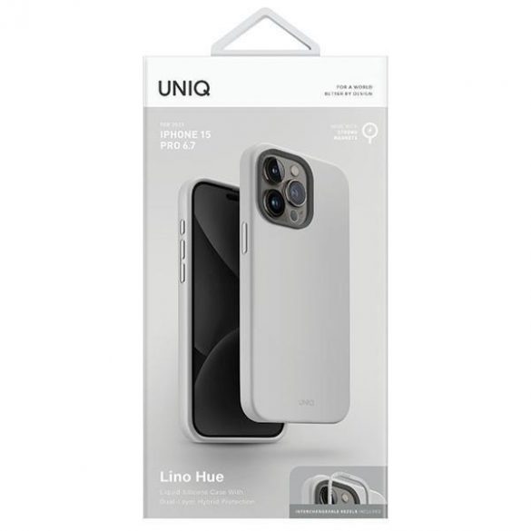 UNIQ etui Lino Hue iPhone 15 Pro Max 6.7 Magclick Încărcare jasnoszary/gri cretă"