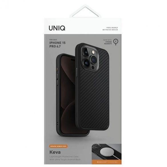 UNIQ etui Keva iPhone 15 Pro Max 6.7 Magclick Charging czarny/carbon black"