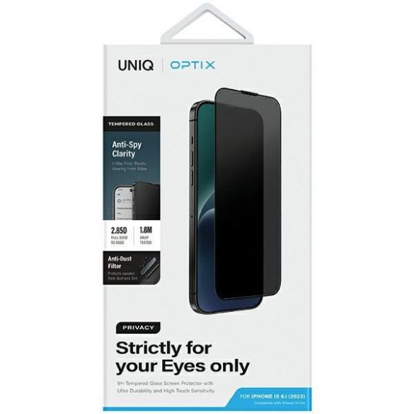 UNIQ Optix Privacy iPhone 15 6.1" prywatyzujące szkło hartowane z aplicatorem