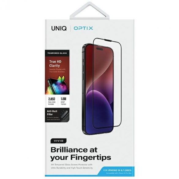 UNIQ Optix Vivid iPhone 15 Plus 6.7" clear szkloo hartowane z application