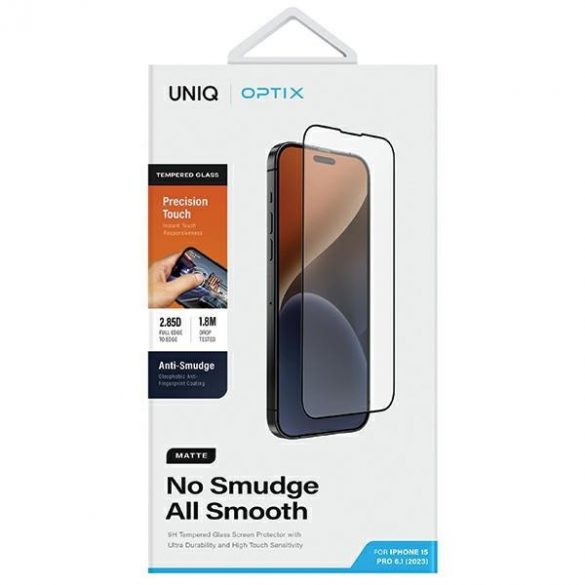 UNIQ Optix Matte iPhone 15 Pro 6.1" matowe szkło hartowane z aplicatorem