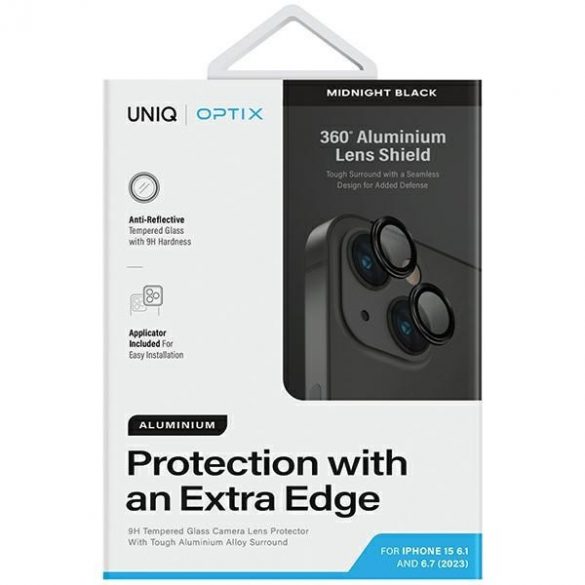 Protector de lentile din aluminiu UNIQ Optix pentru aparatul foto iPhone 15 6.1"/15 Plus 6.7" midnight black