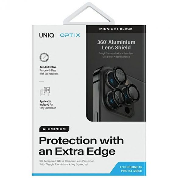 Protector UNIQ Optix din aluminiu pentru obiectivul camerei iPhone 15 Pro 6.1" midnight black