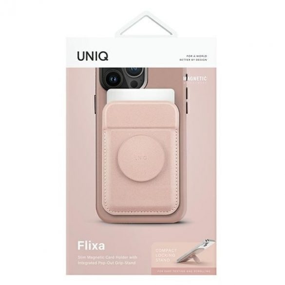 UNIQ Flixa magnetyczny portfel na karty z podpórką różowy/blush pink MagSafe