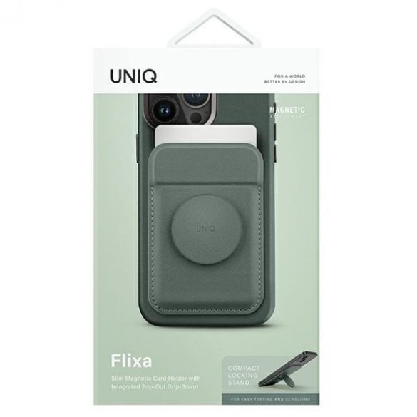 UNIQ Flixa magnetyczny portfel na karty z podpórką zielony/lichen green MagSafe