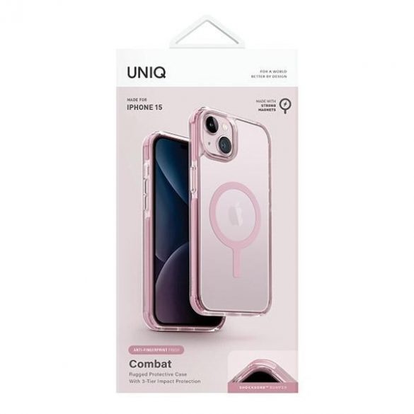 UNIQ etui Combat iPhone 15 / 14 / 13 6.1" Maglick Charging różowy/roz bebeluș