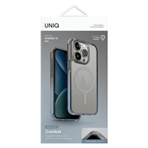 UNIQ etui Combat Duo iPhone 15 Pro 6.1" Magclick Încărcare niebiesko-szary/dusty blue-griy