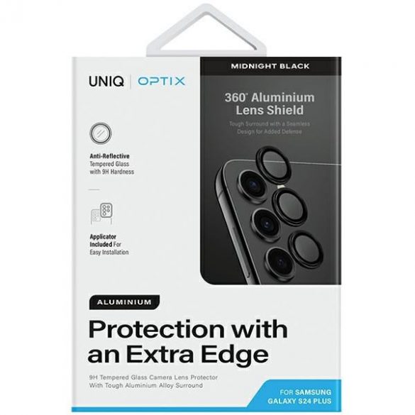 Protector de lentile din aluminiu UNIQ Optix pentru aparatul foto Sam S24+ S926 midnight black szkło na obiektyw aparatu z aplicatorem