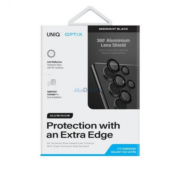 Protector de lentile din aluminiu UNIQ Optix pentru aparatul foto Sam S24 Ultra S928 midnight black szkło na obiektyw aparatu z applicatorem