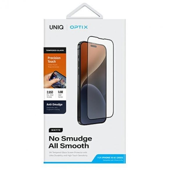 UNIQ Optix Matte iPhone 15 6.1" / 14 Pro 6.1" matowe szkło hartowane z aplicatorem