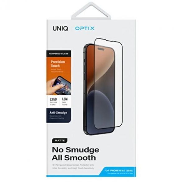 UNIQ Optix Matte iPhone 15 Plus 6.7" / 14 Pro Max 6.7" matowe szkło hartowane z aplicatorem