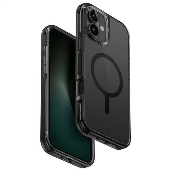 Carcasă de încărcare Uniq Combat Magclick pentru iPhone 16 - transparentă cu ornamente negre