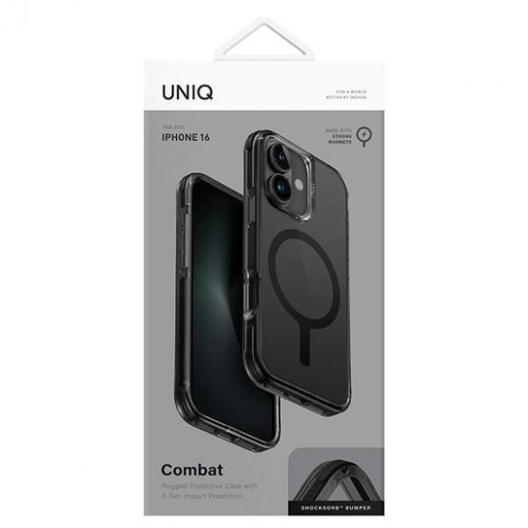 Carcasă de încărcare Uniq Combat Magclick pentru iPhone 16 - transparentă cu ornamente negre