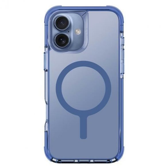 Carcasă de încărcare Uniq Combat Magclick pentru iPhone 16 - transparentă cu ornamente albastre