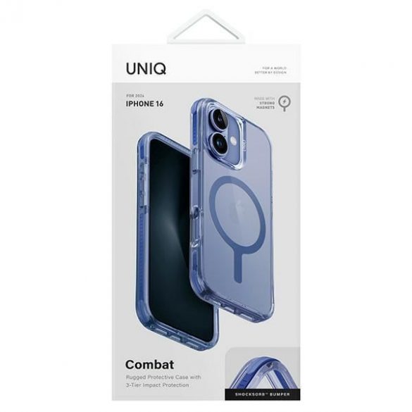 Carcasă de încărcare Uniq Combat Magclick pentru iPhone 16 - transparentă cu ornamente albastre