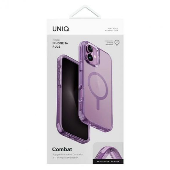 Carcasă de încărcare Uniq Combat Magclick pentru iPhone 16 Plus - transparentă cu ornamente roz