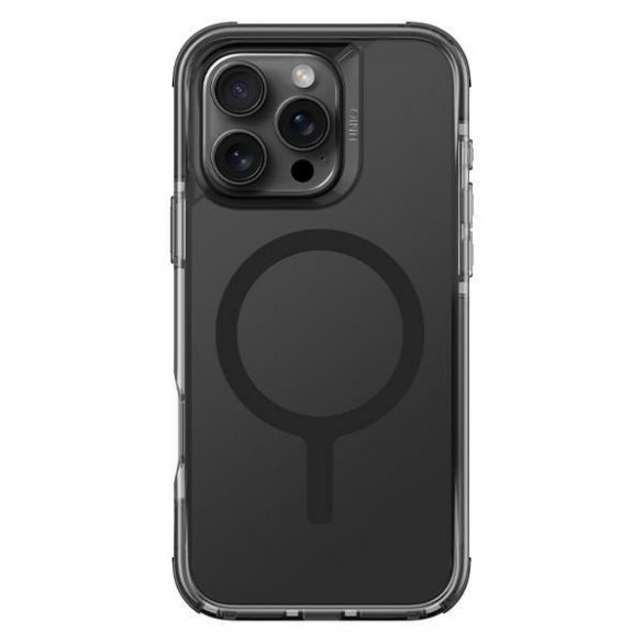 Carcasă de încărcare Uniq Combat Magclick pentru iPhone 16 Pro - transparentă cu ornamente negre