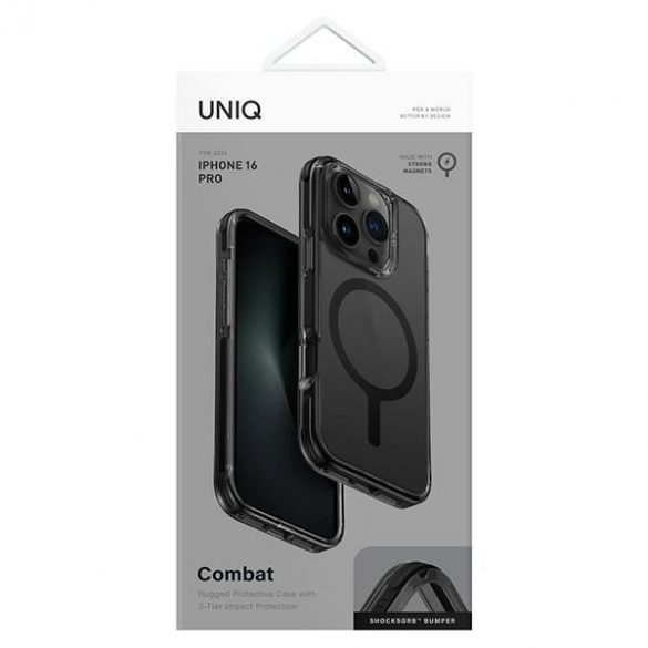 Carcasă de încărcare Uniq Combat Magclick pentru iPhone 16 Pro - transparentă cu ornamente negre