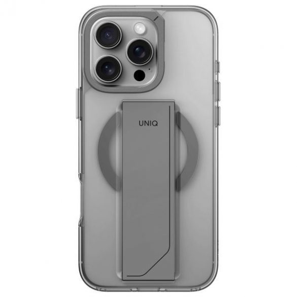 Uniq Heldro Max Magclick Carcasă de încărcare cu suport pentru iPhone 16 Pro - transparent