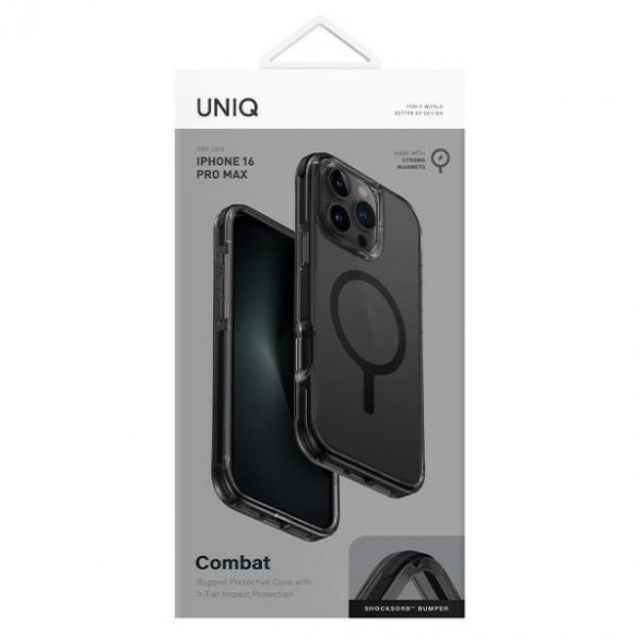 Carcasă de încărcare Uniq Combat Magclick pentru iPhone 16 Pro Max - transparentă cu ornamente negre