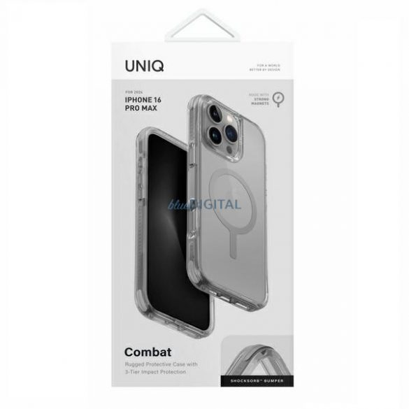 Uniq Combat Magclick Charging Case iPhone 16 Pro Max - transparent cu margini gri